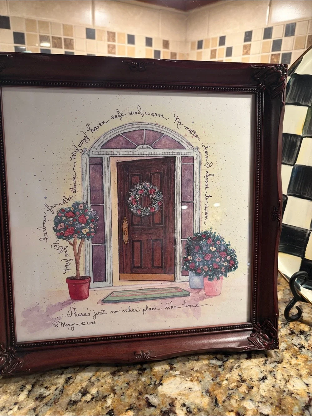D. Morgan Framed Welcome Door Print in Brown and Red with Home Sentiment.